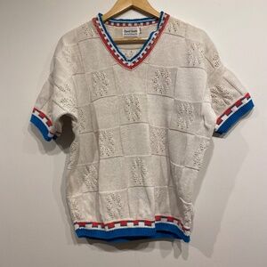 Vintage David Smith White Short Sleeve Sweater Top Size Large